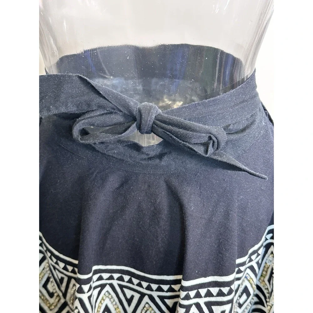 Vintage Cache Circle‎ Skirt Women One Size Black White Sequins Flare Midi Tie On